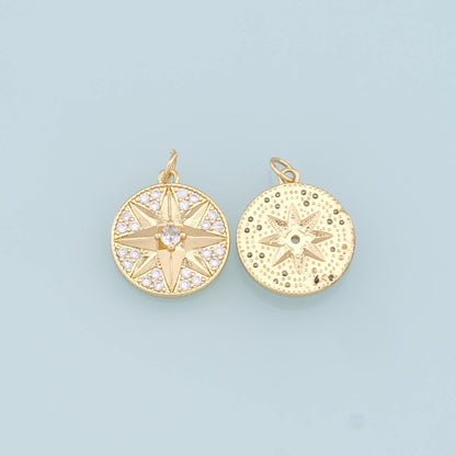 Gold Star Charms,18K Gold Filled CZ Starburst Pendant,North Star Charm Bracelet Necklace for DIY Jewelry Making Supply