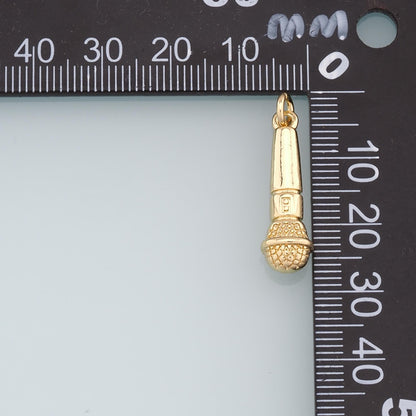 Gold Microphone Charms,18K Gold Filled Microphone Pendant,Microphone Charm Bracelet Necklace for DIY Jewelry Making Supply