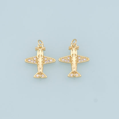 Gold Airplane Charms,18K Gold Filled CZ Airplane Pendant,Airplane Charm Bracelet Necklace for DIY Jewelry Making Supply