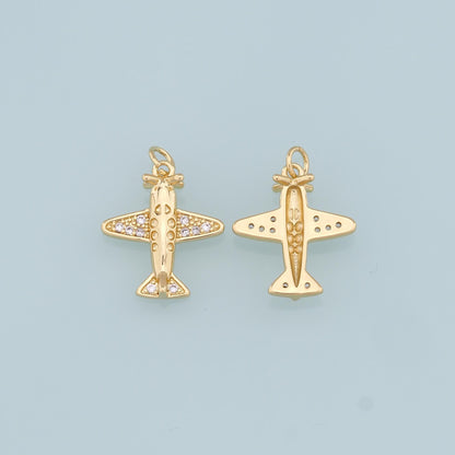 Gold Airplane Charms,18K Gold Filled CZ Airplane Pendant,Airplane Charm Bracelet Necklace for DIY Jewelry Making Supply
