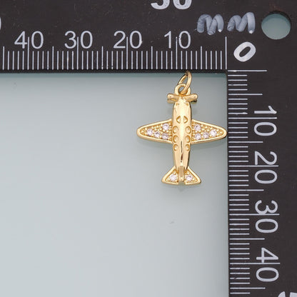 Gold Airplane Charms,18K Gold Filled CZ Airplane Pendant,Airplane Charm Bracelet Necklace for DIY Jewelry Making Supply
