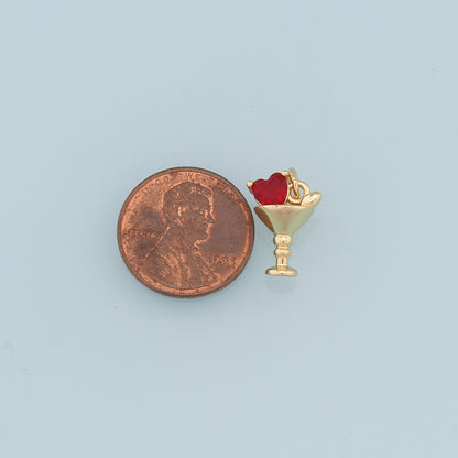 Gold Wine Glass Charms,18K Gold Filled CZ Heart Wine Glass Pendant,Wine Glass Charm Bracelet Necklace for DIY Jewelry Making 