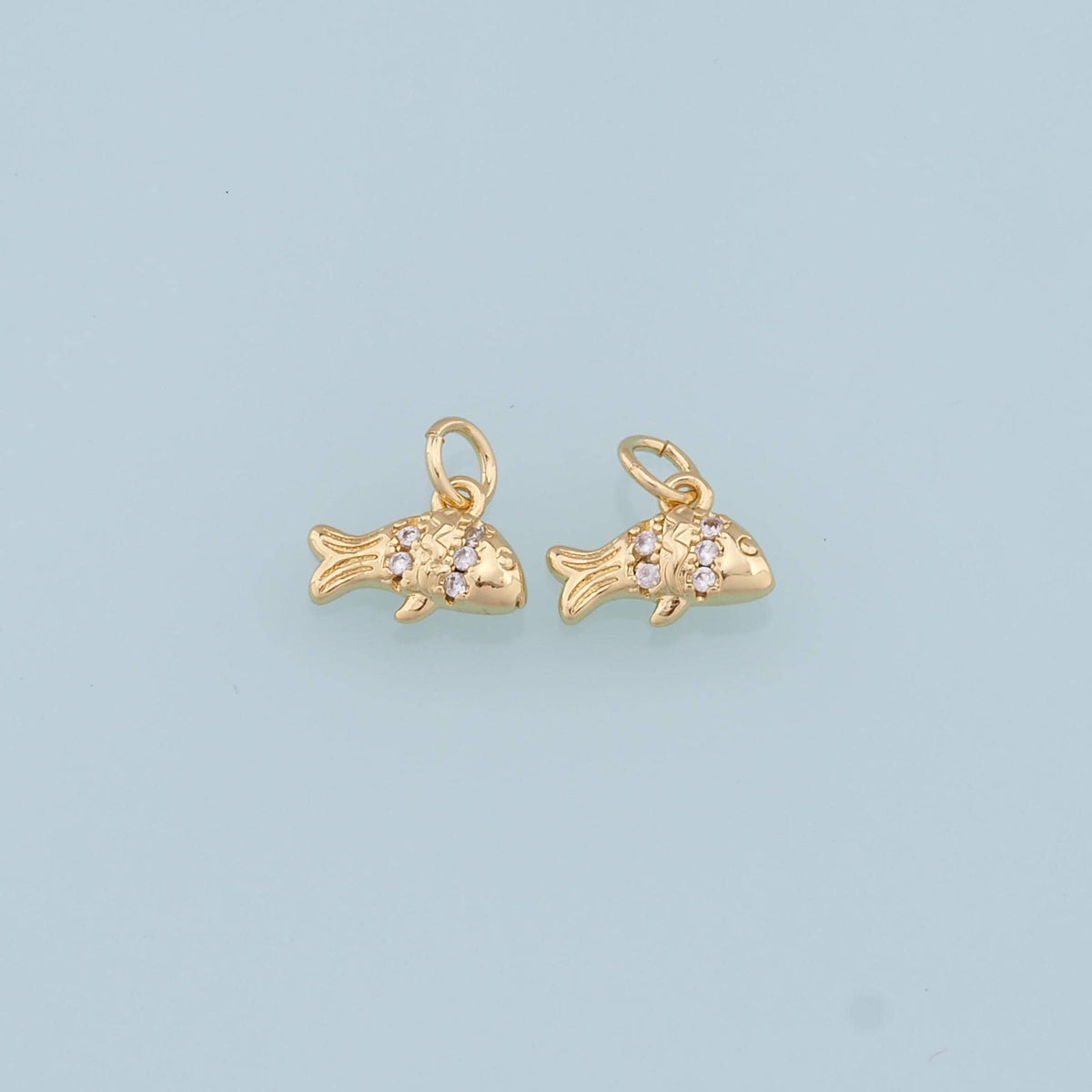 Gold Tiny Fish Charms,18K Gold Filled CZ Fish Pendant,Cute Fish Charm Bracelet Necklace for DIY Jewelry Making Supply