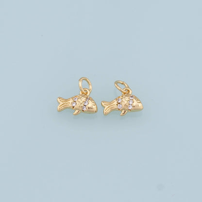 Gold Tiny Fish Charms,18K Gold Filled CZ Fish Pendant,Cute Fish Charm Bracelet Necklace for DIY Jewelry Making Supply
