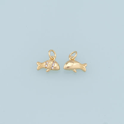 Gold Tiny Fish Charms,18K Gold Filled CZ Fish Pendant,Cute Fish Charm Bracelet Necklace for DIY Jewelry Making Supply