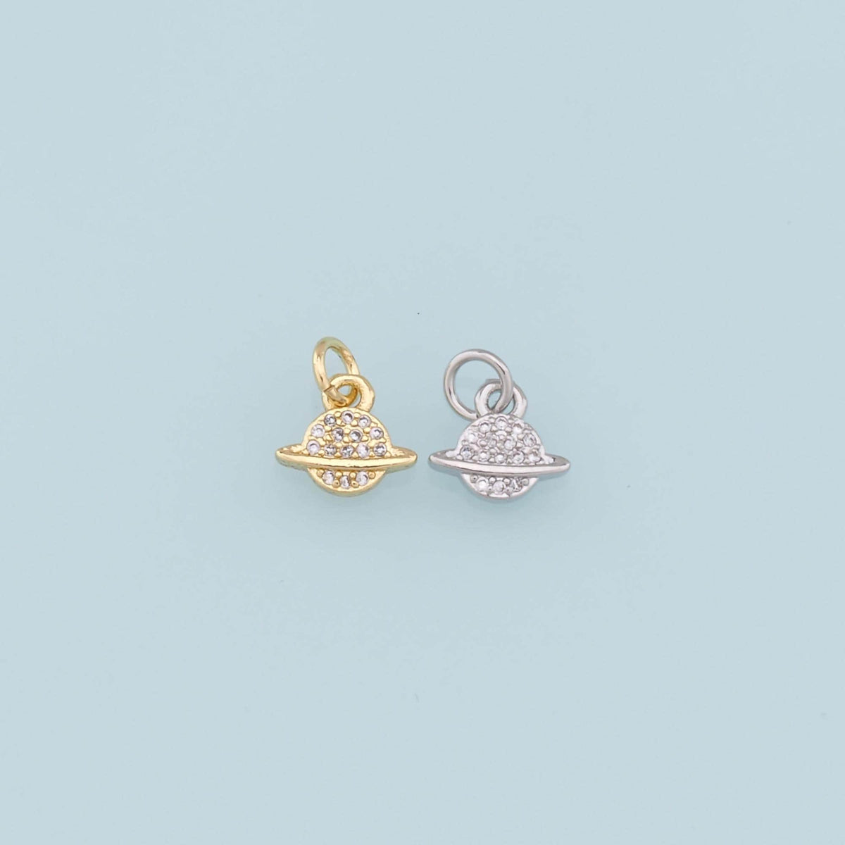 Gold Tiny Saturn Charms,18K Gold Filled CZ Saturn Pendant,Silver Celestial Charm Bracelet Necklace for DIY Jewelry Making Sup