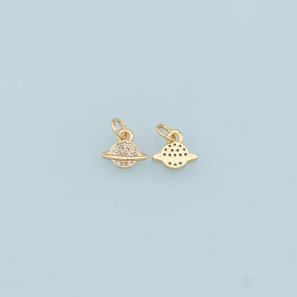 Gold Tiny Saturn Charms,18K Gold Filled CZ Saturn Pendant,Silver Celestial Charm Bracelet Necklace for DIY Jewelry Making Sup