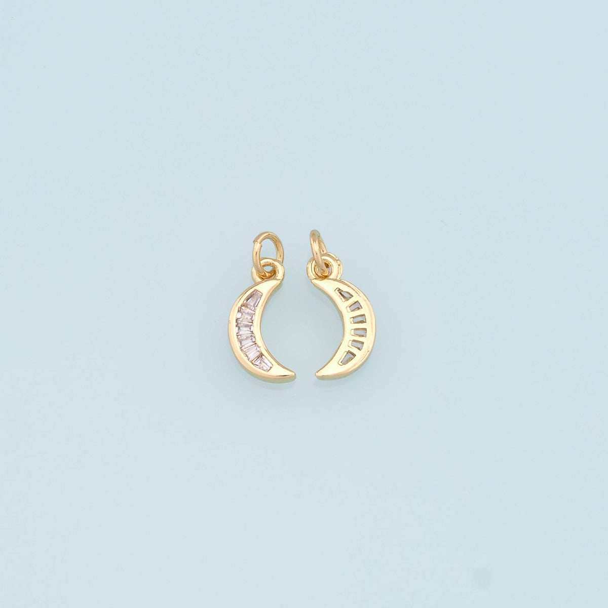 Gold Moon Charms,18K Gold Filled CZ Moon Pendant,Celestial Charm Bracelet Necklace for DIY Jewelry Making Supply