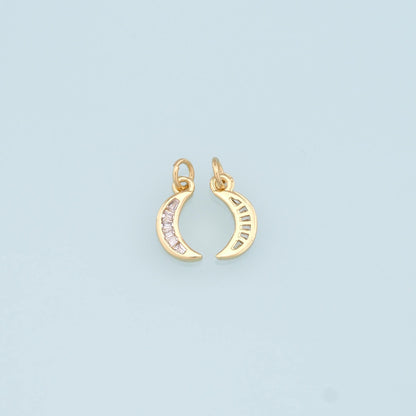 Gold Moon Charms,18K Gold Filled CZ Moon Pendant,Celestial Charm Bracelet Necklace for DIY Jewelry Making Supply