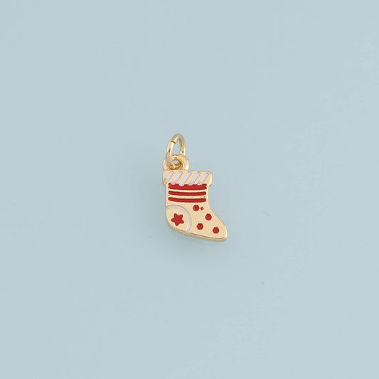Gold Christmas Charms,18K Gold Filled Christmas Stocking Pendant Charm Bracelet Necklace for DIY Jewelry Making Supply