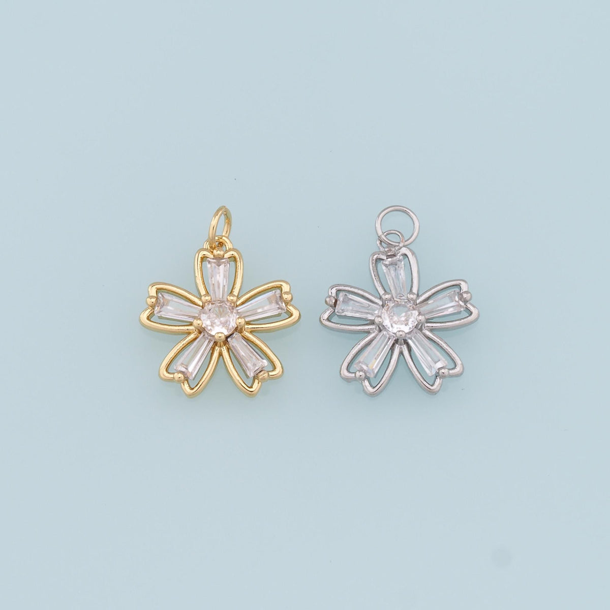 Gold Flower Charms,18K Gold Filled CZ Flower Pendant,Silver Flower Charm Bracelet Necklace for DIY Jewelry Making Supply