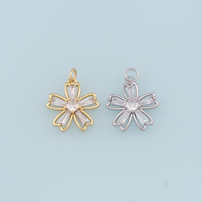 Gold Flower Charms,18K Gold Filled CZ Flower Pendant,Silver Flower Charm Bracelet Necklace for DIY Jewelry Making Supply