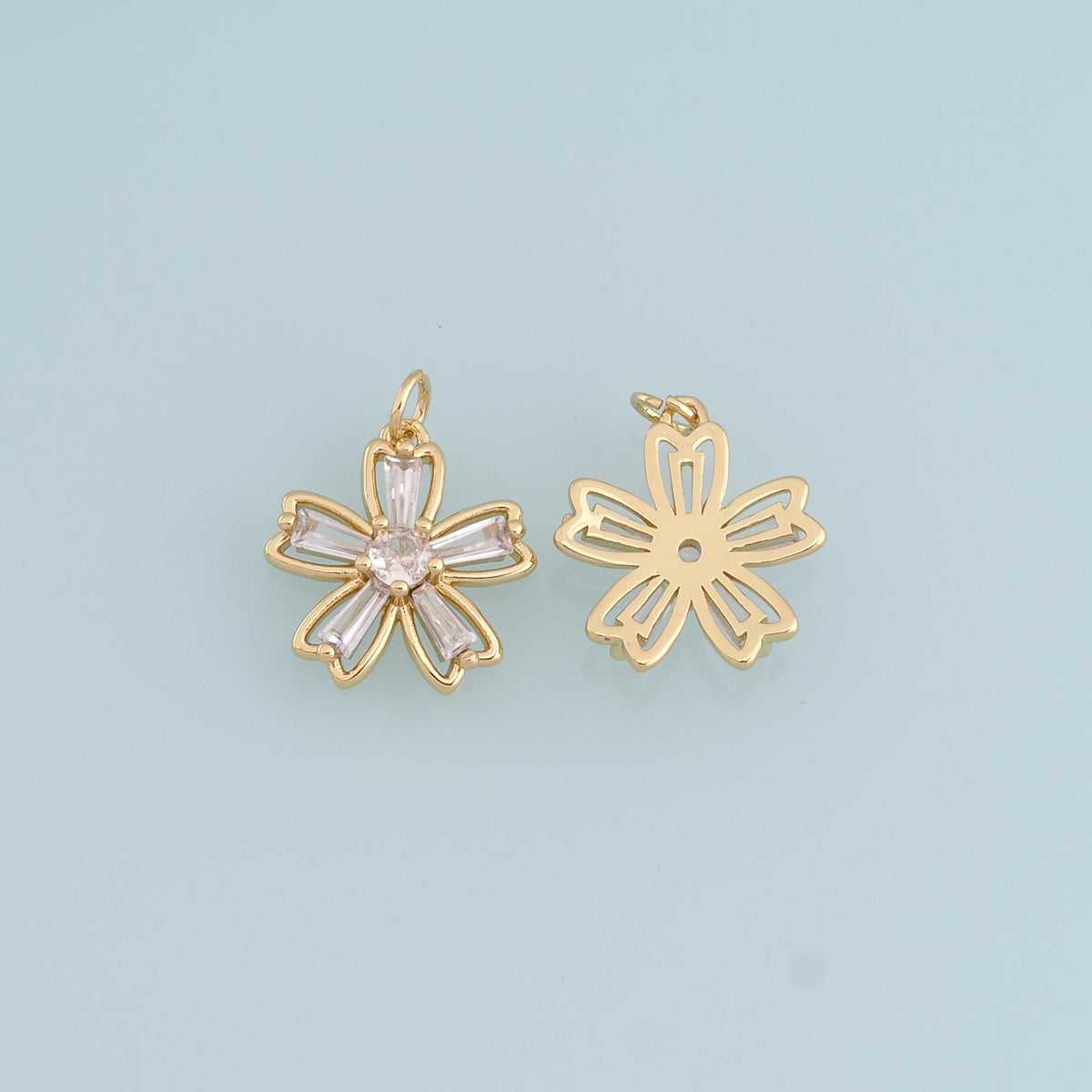 Gold Flower Charms,18K Gold Filled CZ Flower Pendant,Silver Flower Charm Bracelet Necklace for DIY Jewelry Making Supply