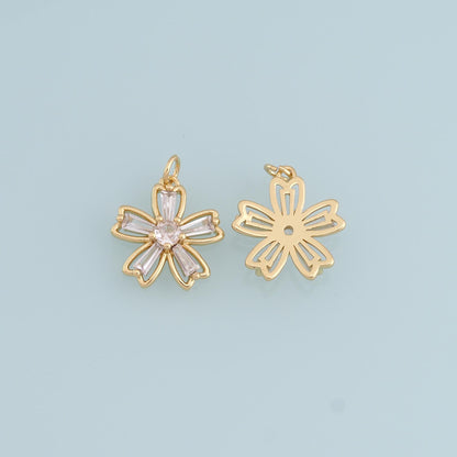Gold Flower Charms,18K Gold Filled CZ Flower Pendant,Silver Flower Charm Bracelet Necklace for DIY Jewelry Making Supply