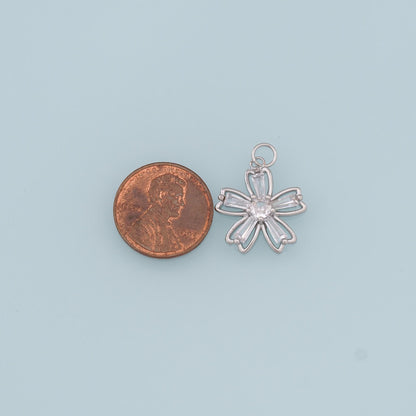 Gold Flower Charms,18K Gold Filled CZ Flower Pendant,Silver Flower Charm Bracelet Necklace for DIY Jewelry Making Supply