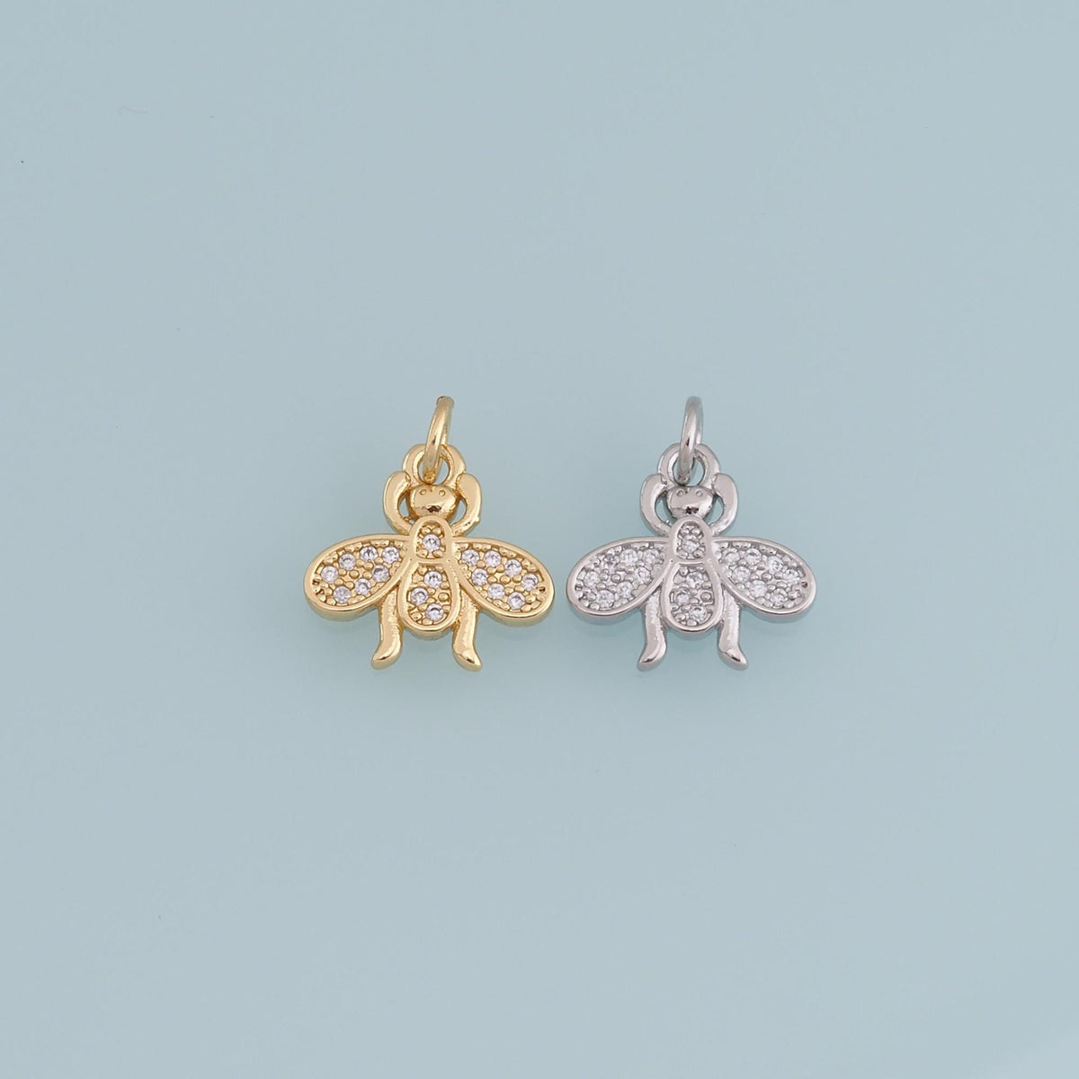 Gold Tiny Bee Charms,18K Gold Filled CZ Coin Bee Pendant,Bee Charm Bracelet Necklace for DIY Jewelry Making Supply