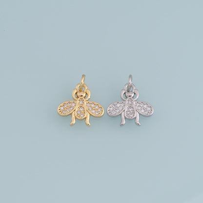 Gold Tiny Bee Charms,18K Gold Filled CZ Coin Bee Pendant,Bee Charm Bracelet Necklace for DIY Jewelry Making Supply