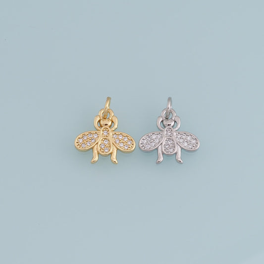 Gold Tiny Bee Charms,18K Gold Filled CZ Coin Bee Pendant,Bee Charm Bracelet Necklace for DIY Jewelry Making Supply