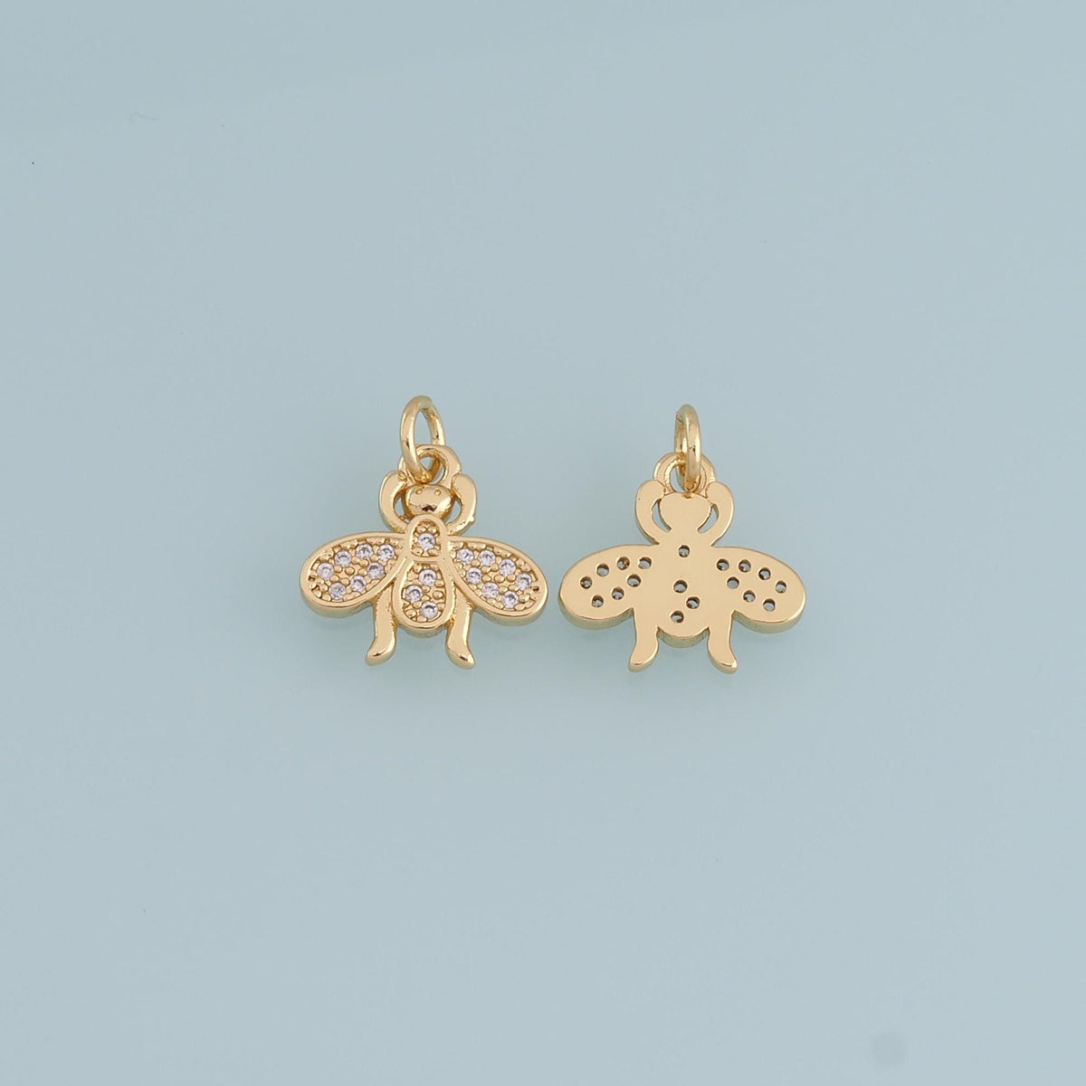 Gold Tiny Bee Charms,18K Gold Filled CZ Coin Bee Pendant,Bee Charm Bracelet Necklace for DIY Jewelry Making Supply