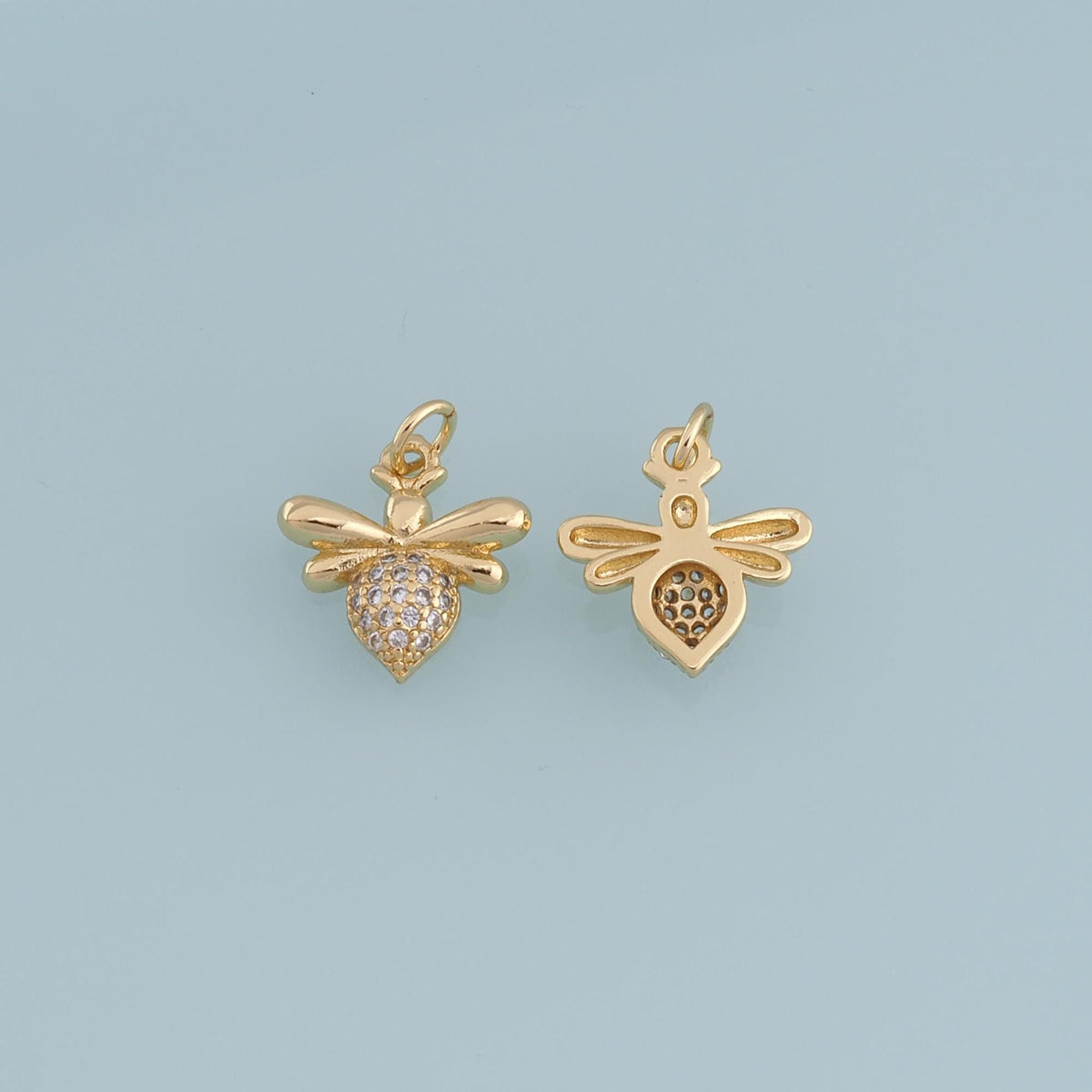 Gold Tiny Bee Charms,18K Gold Filled CZ Coin Bee Pendant,Bee Charm Bracelet Necklace for DIY Jewelry Making Supply