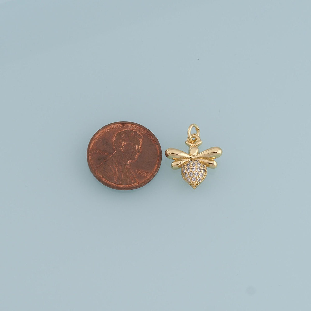 Gold Tiny Bee Charms,18K Gold Filled CZ Coin Bee Pendant,Bee Charm Bracelet Necklace for DIY Jewelry Making Supply