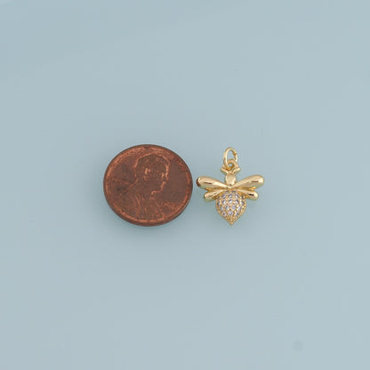 Gold Tiny Bee Charms,18K Gold Filled CZ Coin Bee Pendant,Bee Charm Bracelet Necklace for DIY Jewelry Making Supply