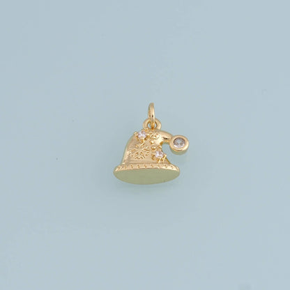 18K Gold Filled Christmas Pendant,Santa Hat Charm Bracelet Necklace for DIY Jewelry Making Supply