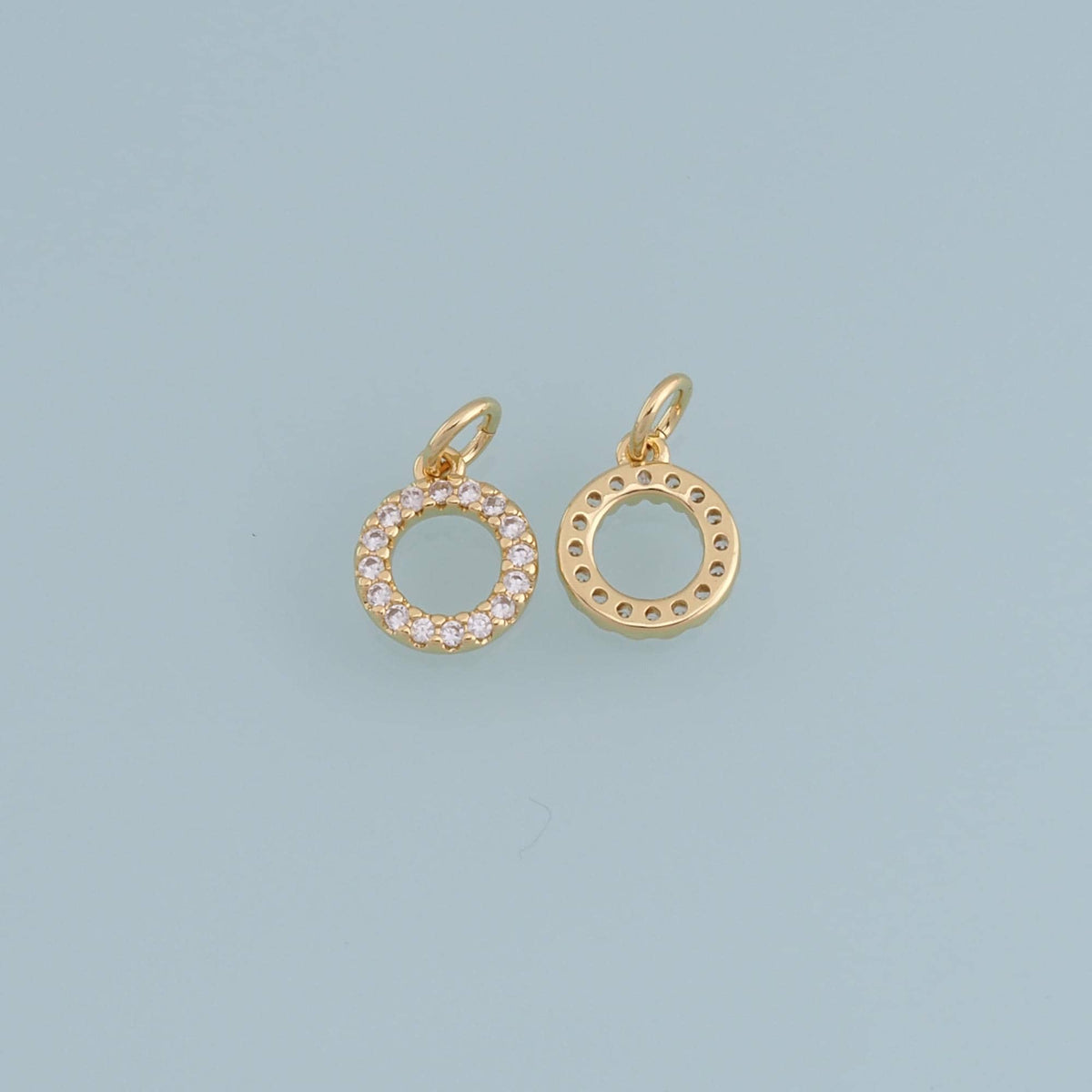 Gold Tiny Round Charms,18K Gold Filled CZ Round Pendant,Silver geometry Charm Bracelet Necklace for DIY Jewelry Making Supply