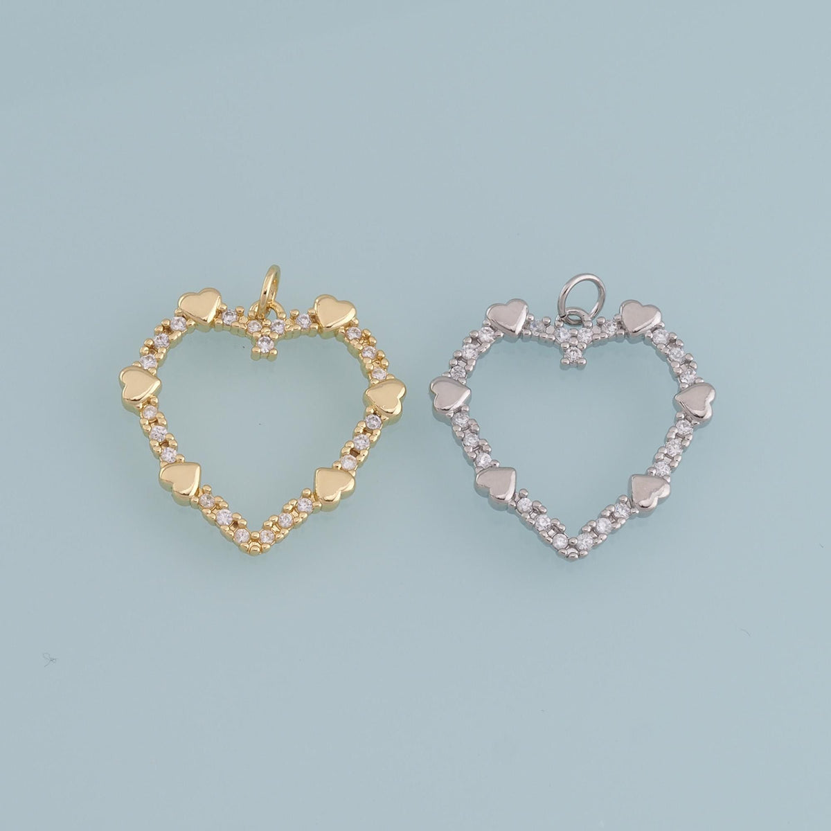 Gold Heart Charms,18K Gold Filled Heart Pendant,CZ Micro Pave Heart Charm Bracelet Necklace for DIY Jewelry Making Supply
