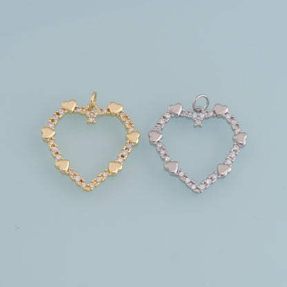 Gold Heart Charms,18K Gold Filled Heart Pendant,CZ Micro Pave Heart Charm Bracelet Necklace for DIY Jewelry Making Supply