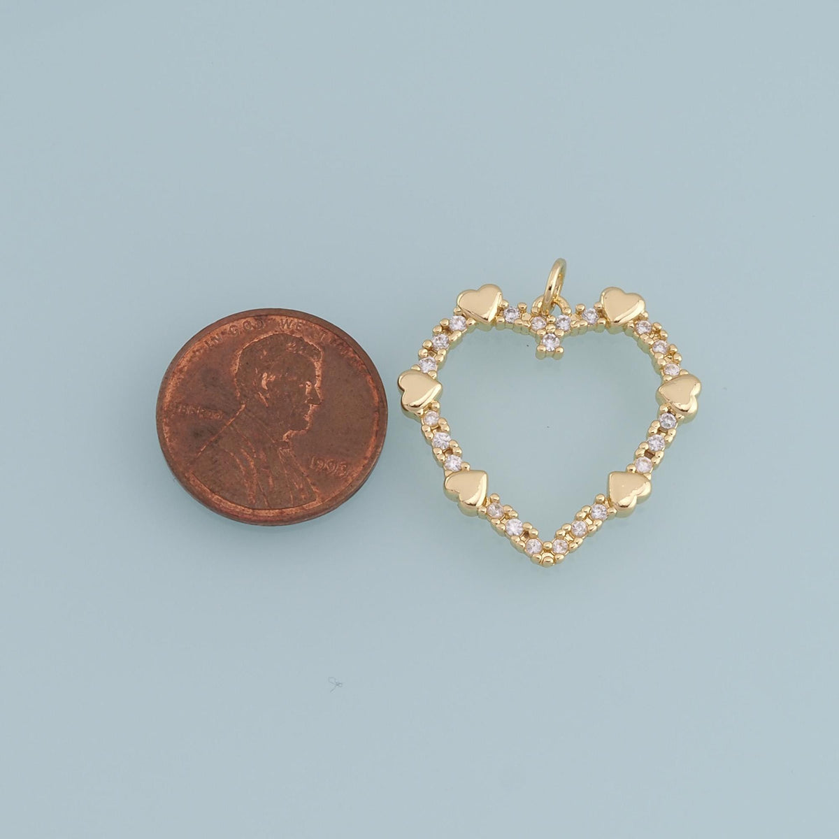 Gold Heart Charms,18K Gold Filled Heart Pendant,CZ Micro Pave Heart Charm Bracelet Necklace for DIY Jewelry Making Supply