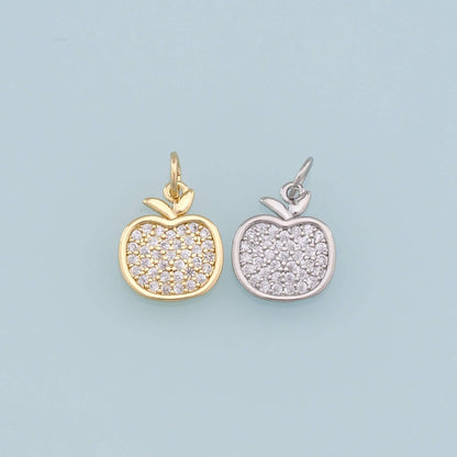 18K Gold Filled Apple CZ Charm Pendant for Jewelry Making