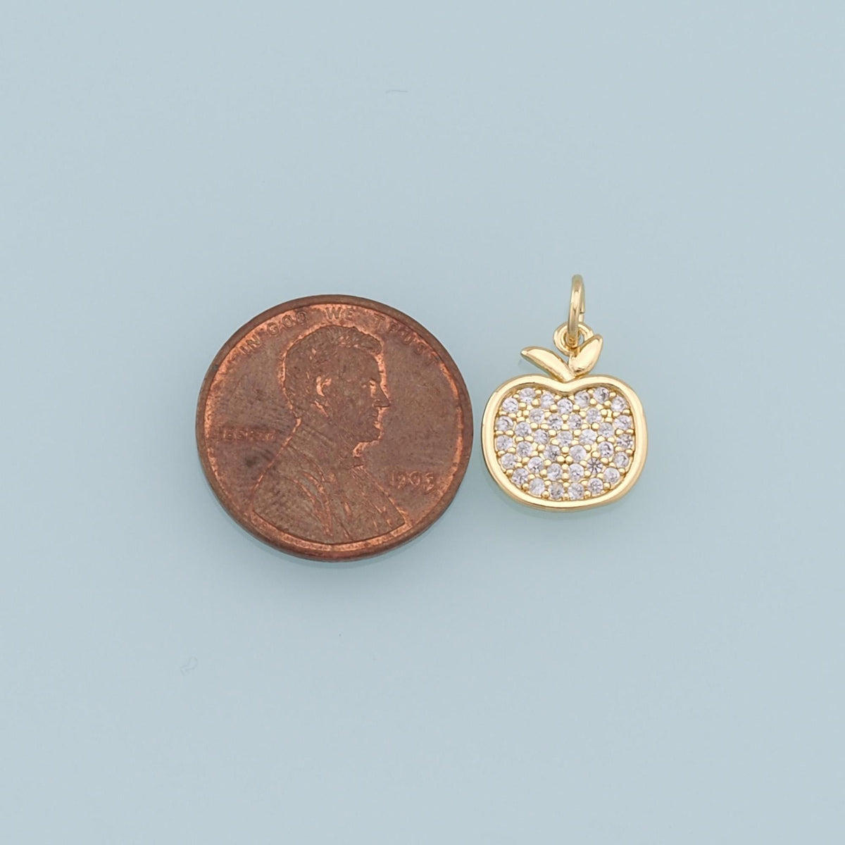 18K Gold Filled Apple CZ Charm Pendant for Jewelry Making