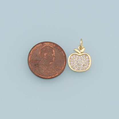 18K Gold Filled Apple CZ Charm Pendant for Jewelry Making