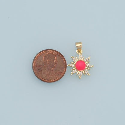 Gold Sun Charms,18K Gold Filled Enamel Sun Pendant,CZ Celestial Charm Bracelet Necklace for DIY Jewelry Making Supply