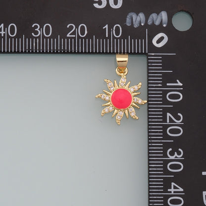 Gold Sun Charms,18K Gold Filled Enamel Sun Pendant,CZ Celestial Charm Bracelet Necklace for DIY Jewelry Making Supply