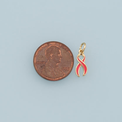 Gold AIDS Charms,18K Gold Filled Enamel AIDS Pendant,Silver Ribbon Cancer Awareness Charm Bracelet Necklace for DIY Jewelry M