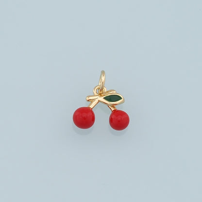 Gold Cherry Charms,18K Gold Filled Enamel Cherry Pendant,Fruit Charm Bracelet Necklace for DIY Jewelry Making Supply