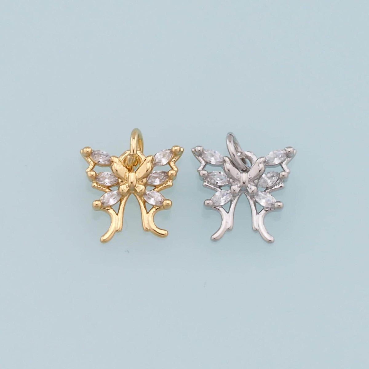 Gold Butterfly Charms,18K Gold Filled CZ Butterfly Pendant,Silver Butterfly Charm Bracelet Necklace for DIY Jewelry Making Su
