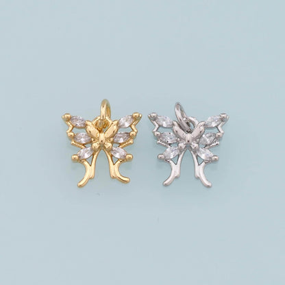 Gold Butterfly Charms,18K Gold Filled CZ Butterfly Pendant,Silver Butterfly Charm Bracelet Necklace for DIY Jewelry Making Su