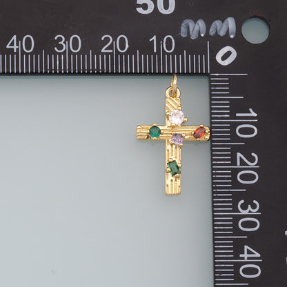 Gold Cross Charms,18K Gold Filled Cross Pendant,CZ Cross Charm Bracelet Necklace for DIY Jewelry Making Supply