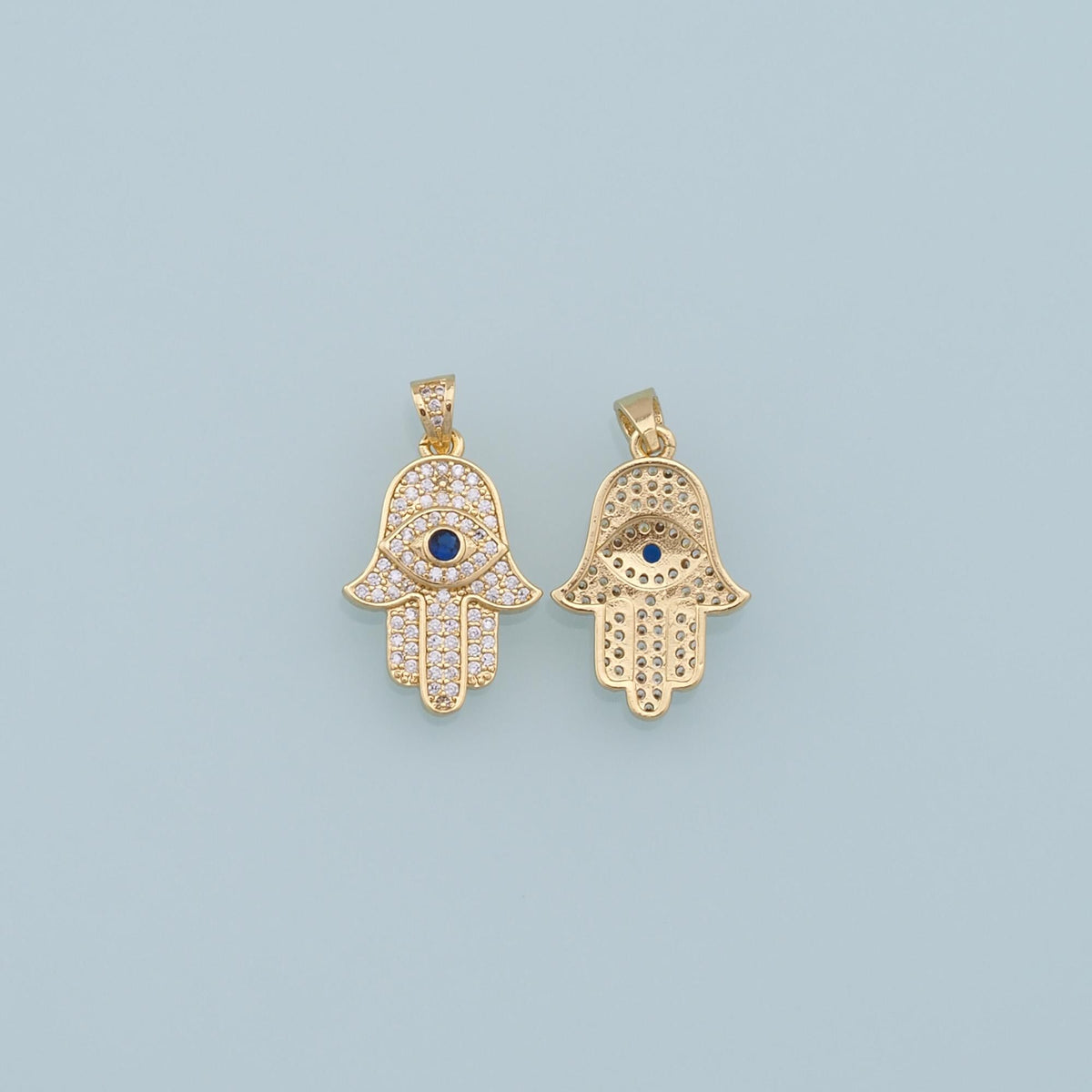 18K Gold Filled Hamsa Hand Pendant,Cubic Zirconia Hand Evil Eye Charm Necklace for DIY Jewelry Making Supply