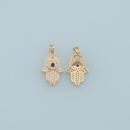18K Gold Filled Hamsa Hand Pendant,Cubic Zirconia Hand Evil Eye Charm Necklace for DIY Jewelry Making Supply