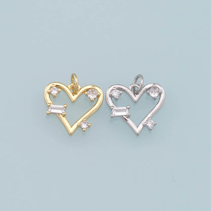 Gold Heart Charms,18K Gold Filled Heart Pendant,CZ Heart Charm Bracelet Necklace for DIY Jewelry Making Supply
