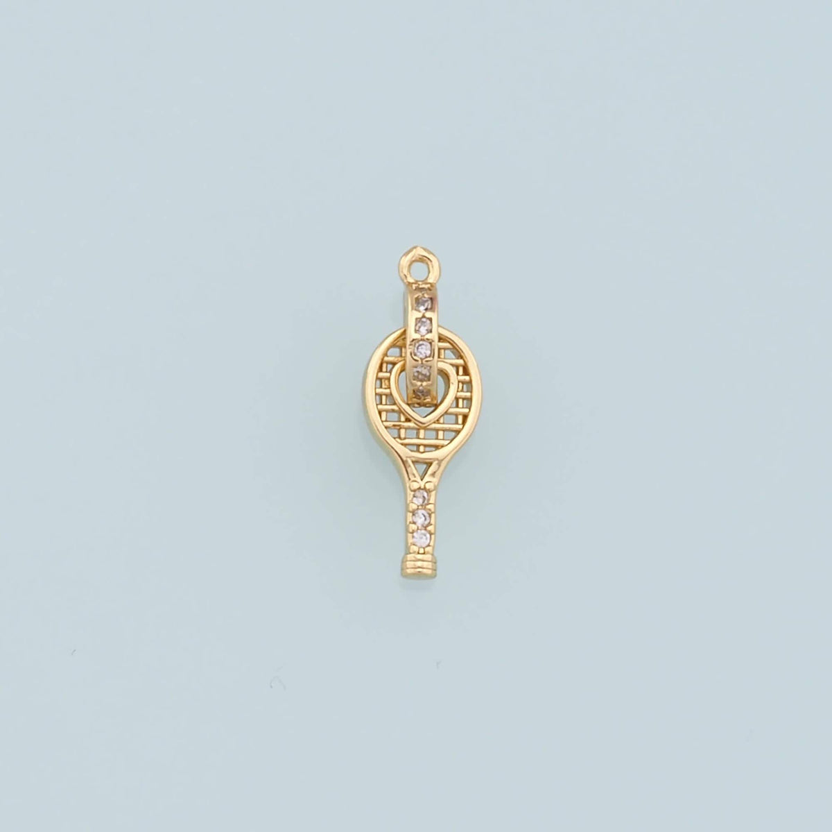 Gold Tennis Racket Charms,18K Gold Filled CZ Tennis Racket Pendant,Tennis Racket Charm Bracelet Necklace for DIY Jewelry Maki