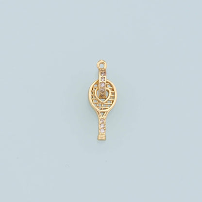 Gold Tennis Racket Charms,18K Gold Filled CZ Tennis Racket Pendant,Tennis Racket Charm Bracelet Necklace for DIY Jewelry Maki