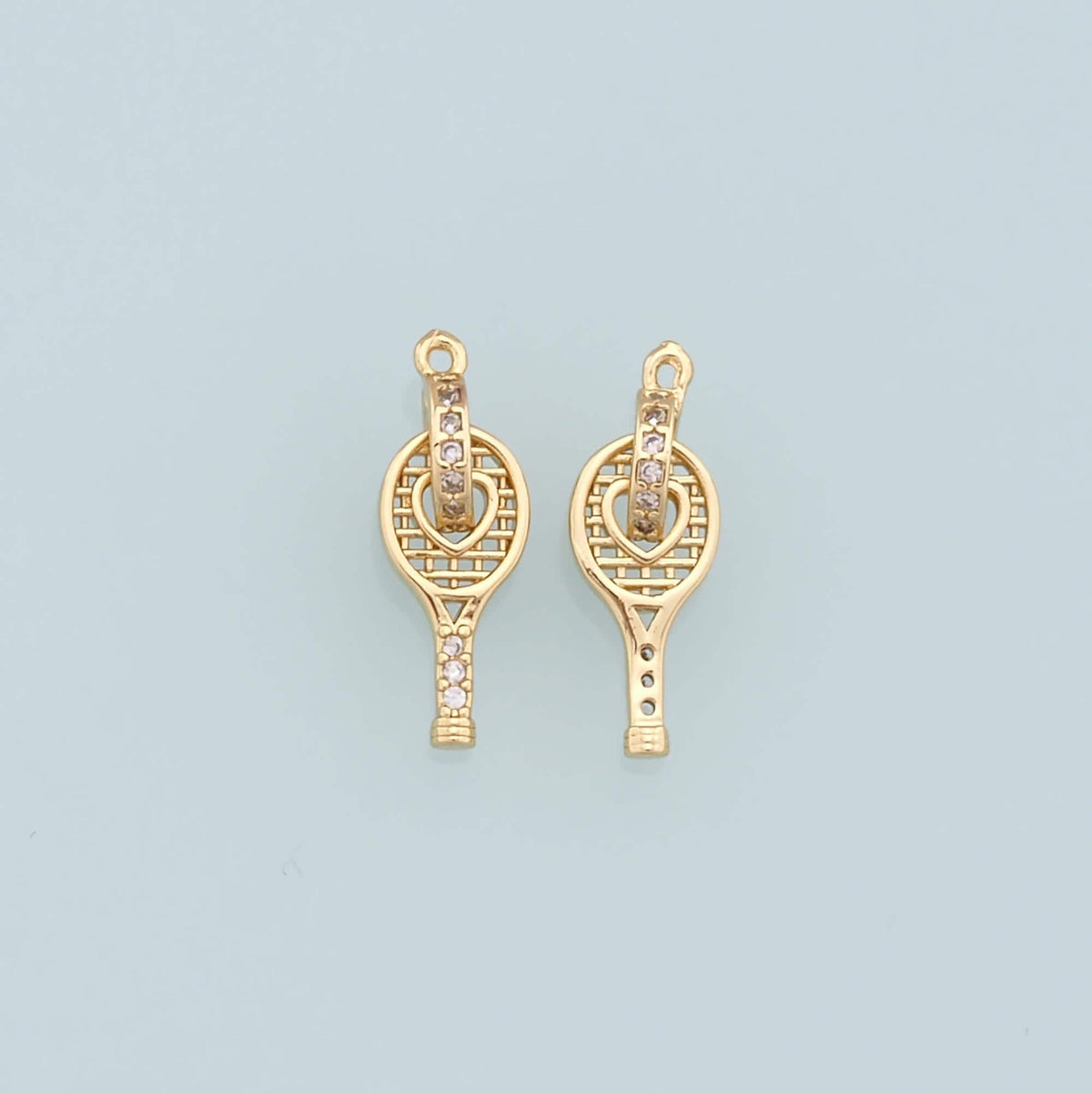 Gold Tennis Racket Charms,18K Gold Filled CZ Tennis Racket Pendant,Tennis Racket Charm Bracelet Necklace for DIY Jewelry Maki