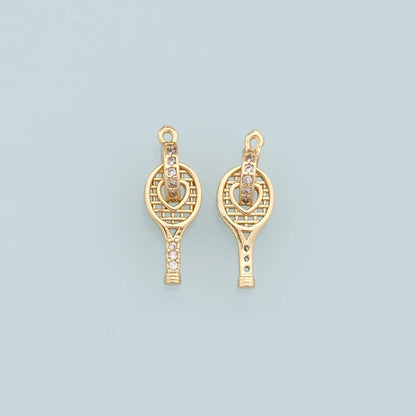 Gold Tennis Racket Charms,18K Gold Filled CZ Tennis Racket Pendant,Tennis Racket Charm Bracelet Necklace for DIY Jewelry Maki