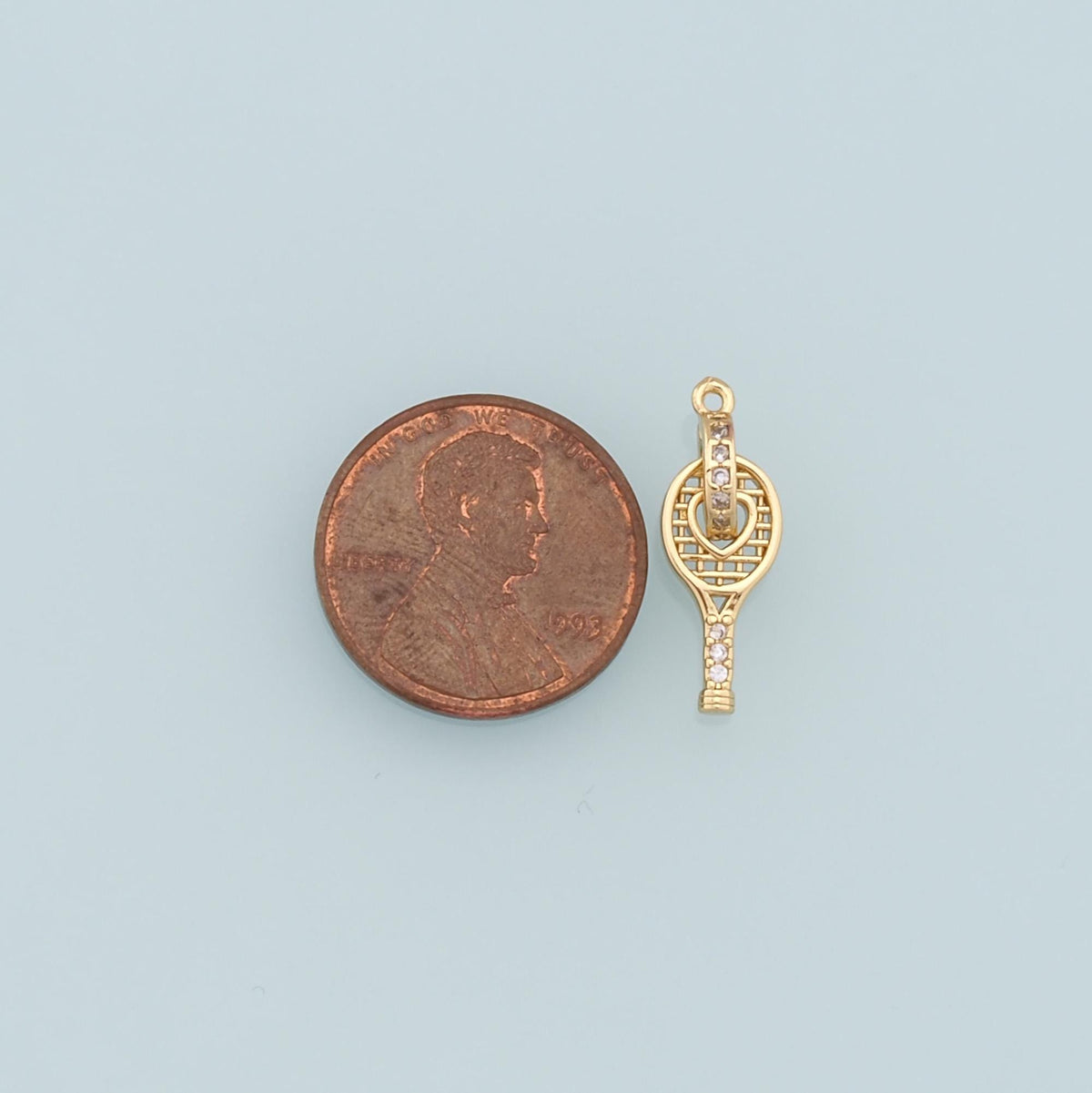 Gold Tennis Racket Charms,18K Gold Filled CZ Tennis Racket Pendant,Tennis Racket Charm Bracelet Necklace for DIY Jewelry Maki