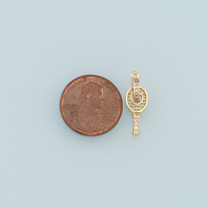 Gold Tennis Racket Charms,18K Gold Filled CZ Tennis Racket Pendant,Tennis Racket Charm Bracelet Necklace for DIY Jewelry Maki